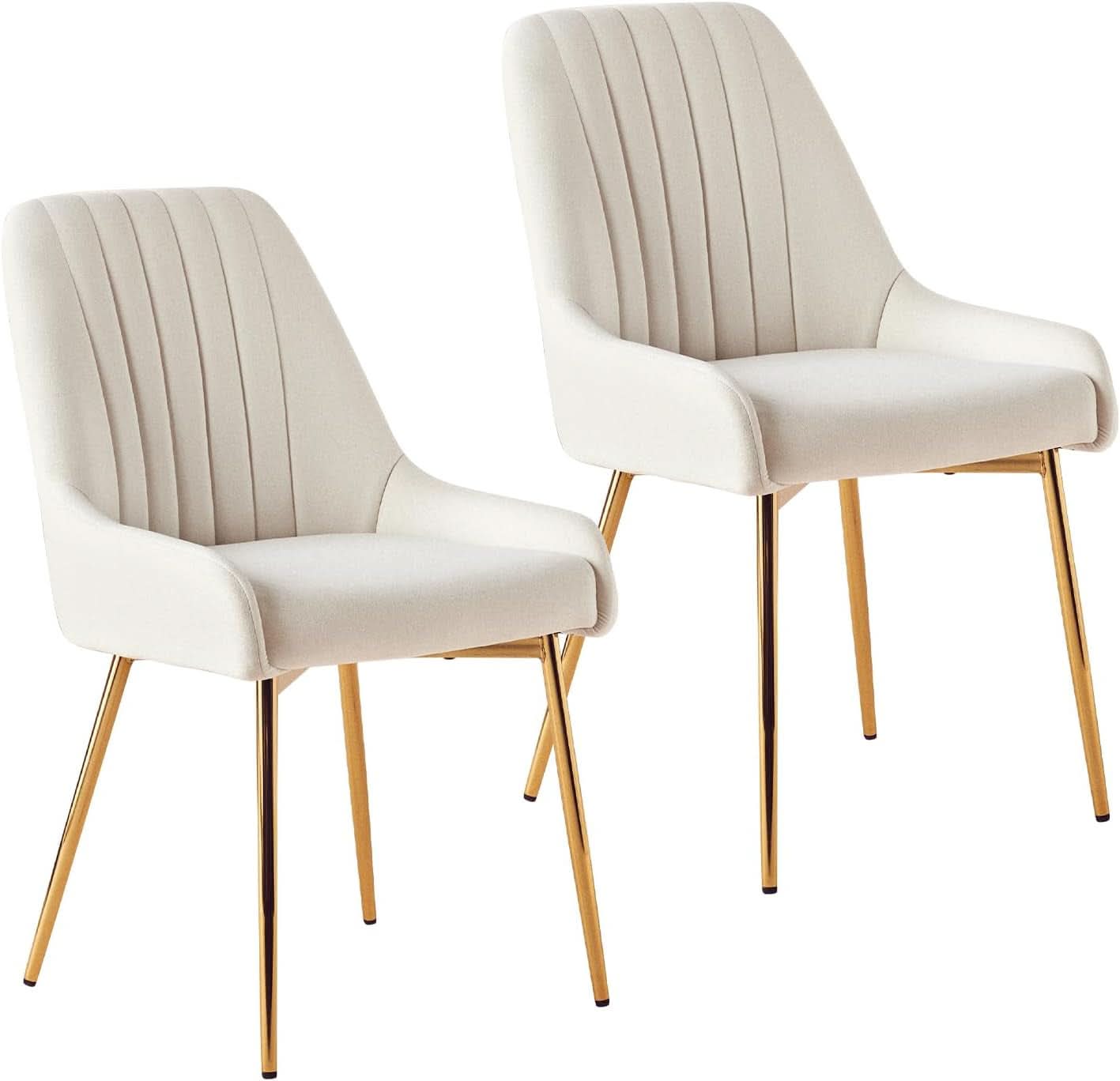White Velvet Upholstered Dining Chairs Metallic Legs-0