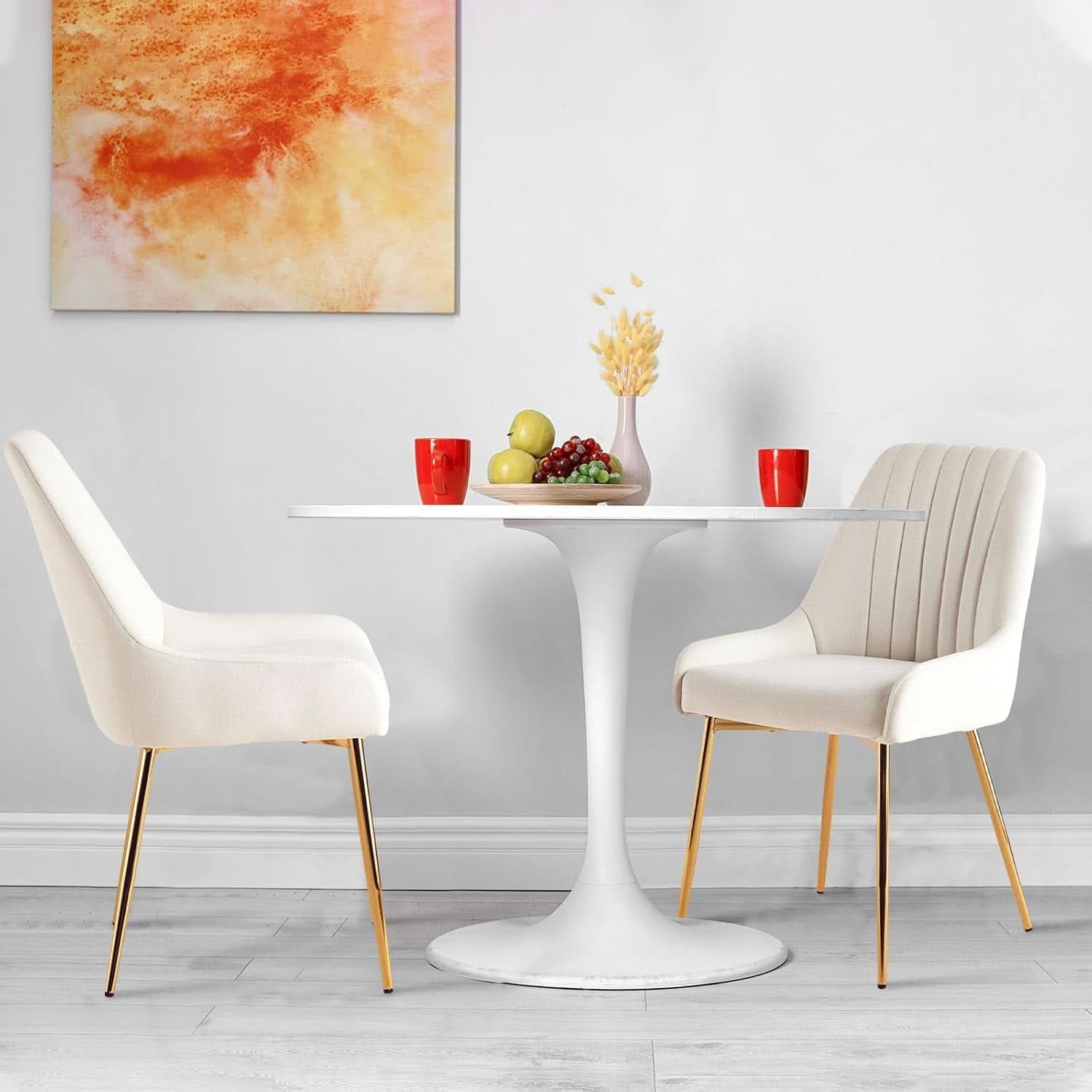 White Velvet Upholstered Dining Chairs Metallic Legs-3