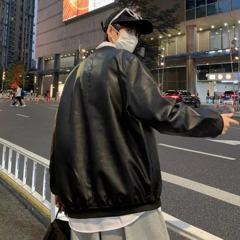 American Sle Loose Fit Men's PU Leather Jaet Vintage Flight Jaet Trendy Brand Hip Haome Fall Winter Coat