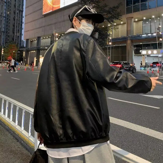 American Sle Loose Fit Men's PU Leather Jaet Vintage Flight Jaet Trendy Brand Hip Haome Fall Winter Coat