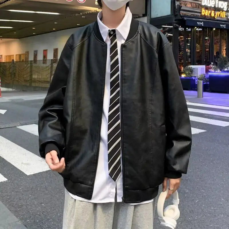 American Sle Loose Fit Men's PU Leather Jaet Vintage Flight Jaet Trendy Brand Hip Haome Fall Winter Coat