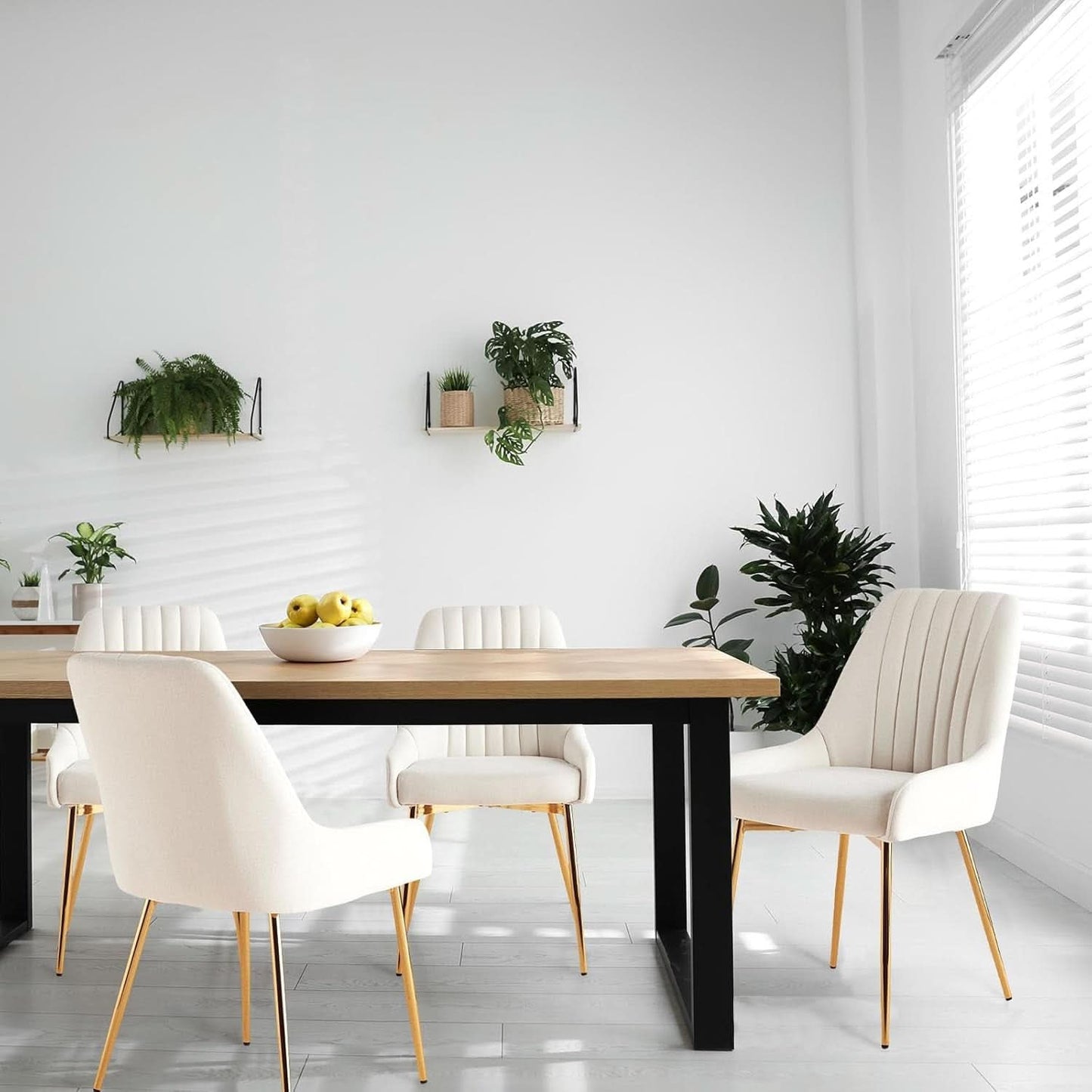 White Velvet Upholstered Dining Chairs Metallic Legs-1