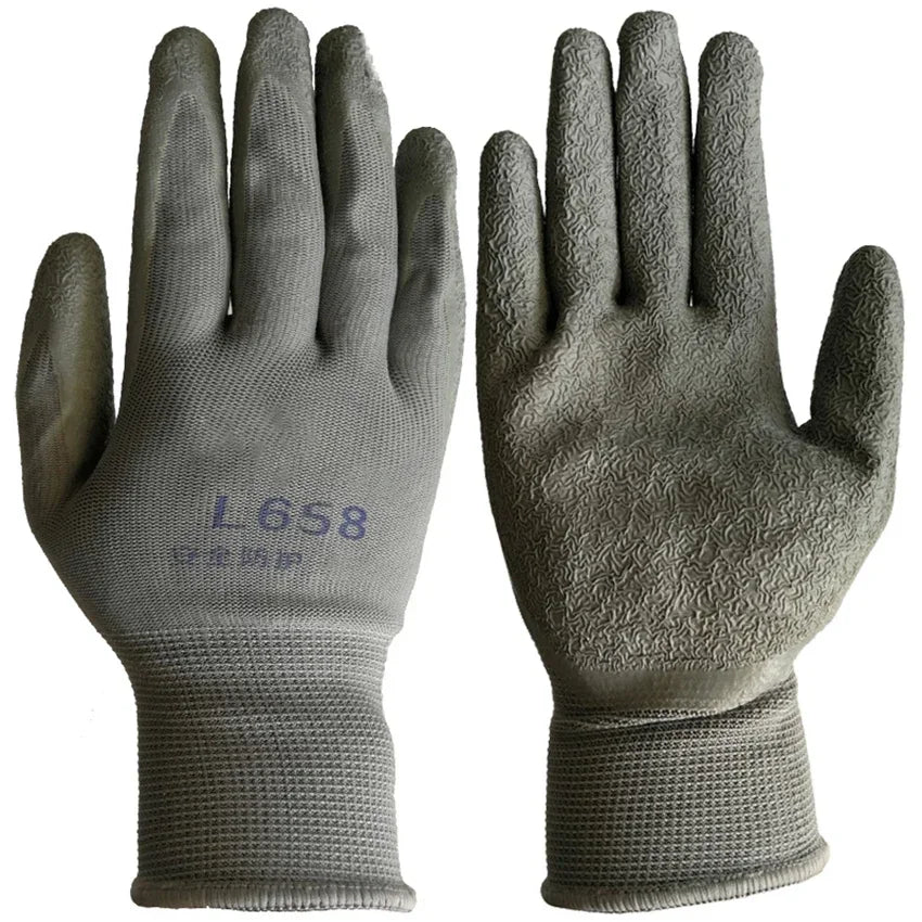 1 Pair Latex Coated Work Gloves,Nylon Liner Fiber Antiskid Gloves Knit Wrist for Gardening and General Purpose, for Men перчатки