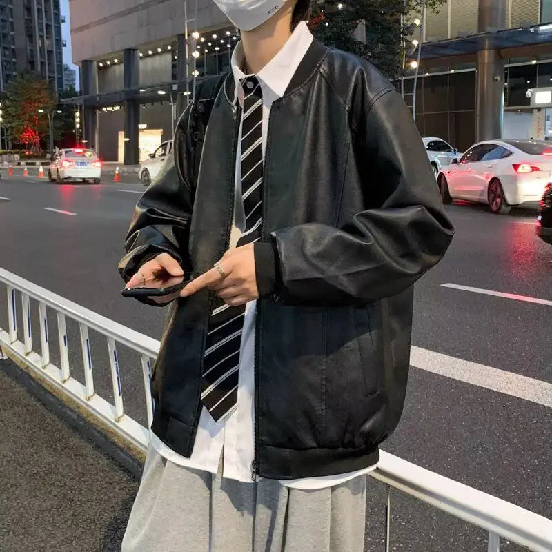 American Sle Loose Fit Men's PU Leather Jaet Vintage Flight Jaet Trendy Brand Hip Haome Fall Winter Coat