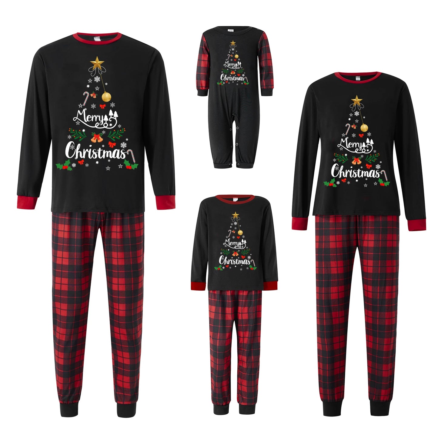 Family Matching Christmas Pajamas Set Letter &Snowflake Print Shirt Top with Plaid Pants Holiday Pjs Sleep Loungewear